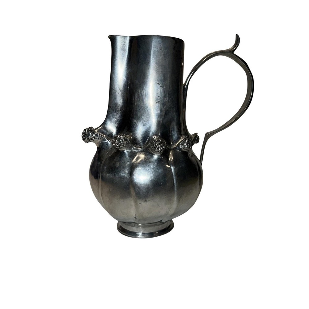 Arthur Court Pewter Grape Pitcher Fluted Silver Serving Water Jug 1990 USA